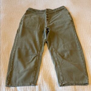 We The Free Olive Green Mid-Rise Barrel Button-Fly Pants